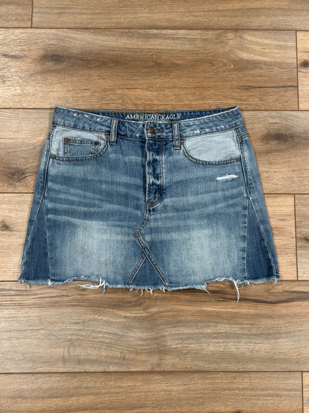 AMERICAN EAGLE 2000s 100% Cotton Y2k Two-tone  Boho Jean Mini Skirt | Size 6
